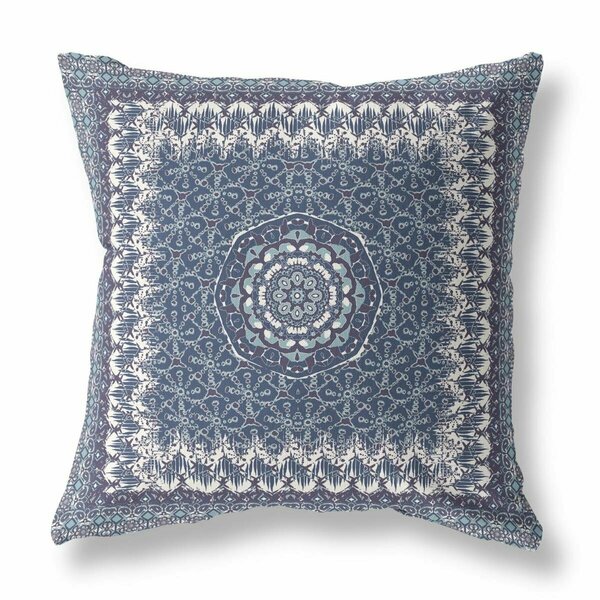 Homeroots 16 in. Holy Floral Indoor & Outdoor Throw Pillow Indigo & White 414648